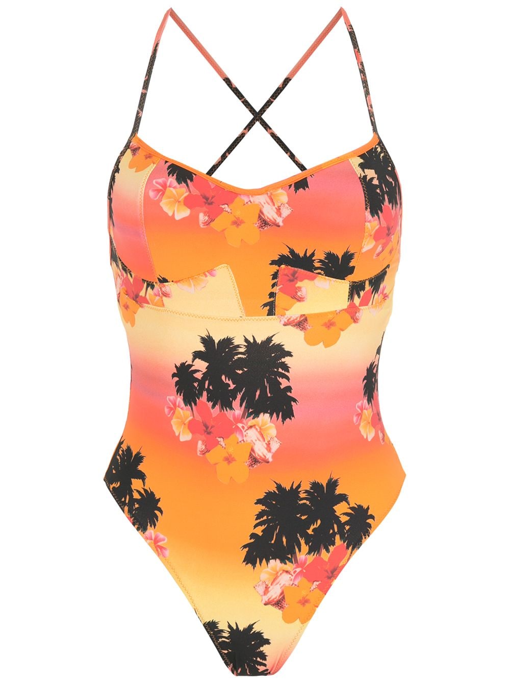 Amir Slama print Ilha de Hibiscus swimsuit - Orange von Amir Slama