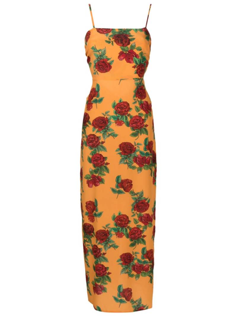 Amir Slama rose-pattern silk midi dress - Orange von Amir Slama