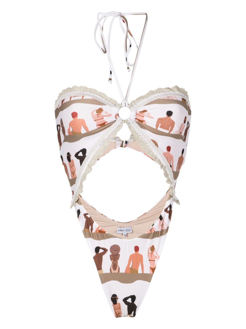 Amir Slama swimmer-print cut-out one piece - Neutrals von Amir Slama