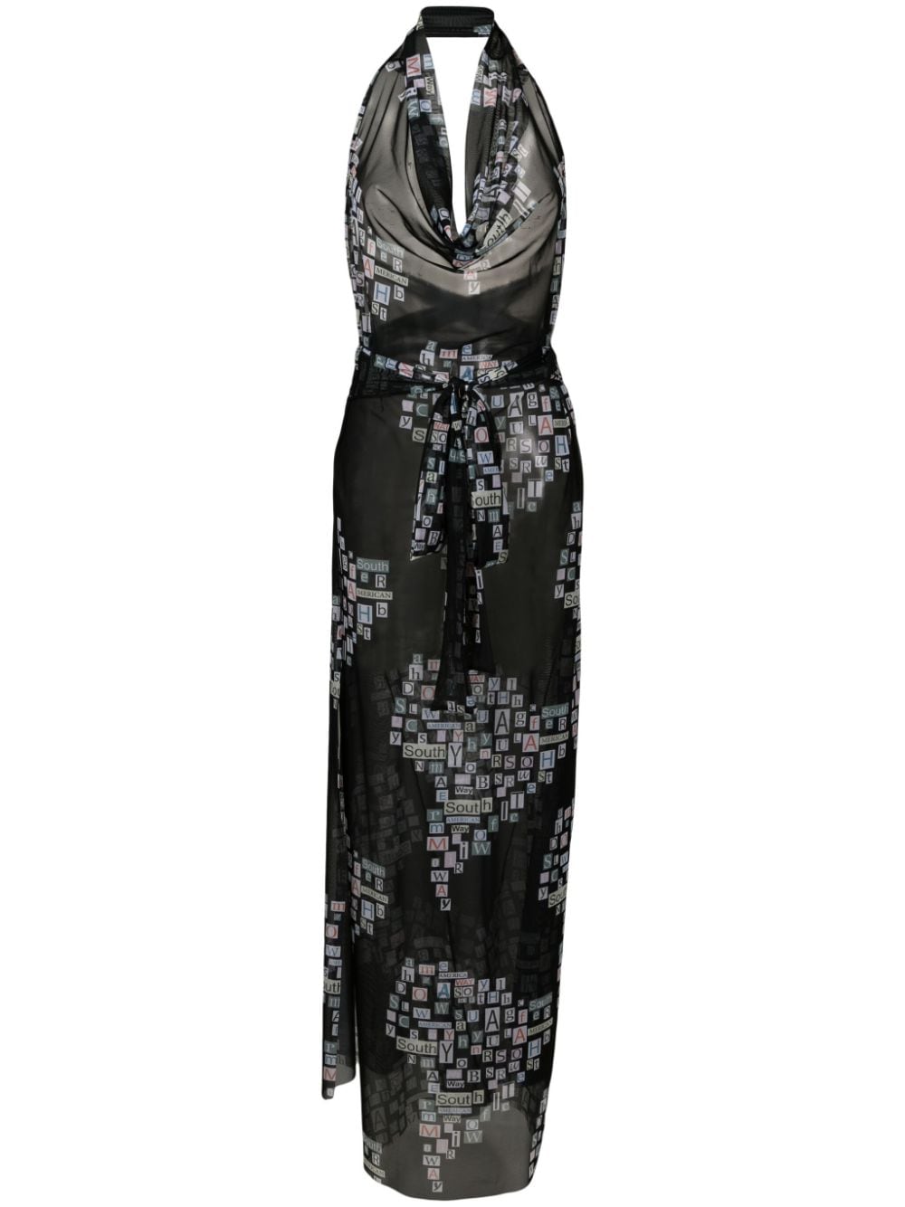 Amir Slama text-print sheer wrap dress - Black von Amir Slama