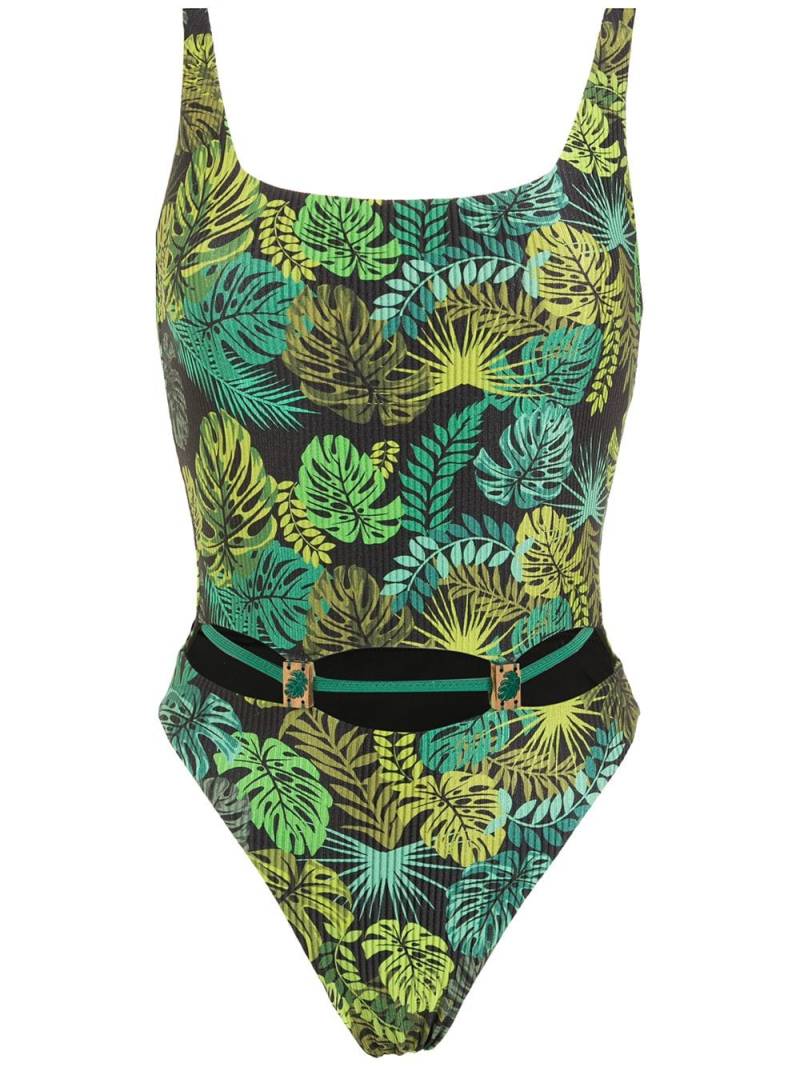Amir Slama tropical print ribbed swimsuit - Green von Amir Slama