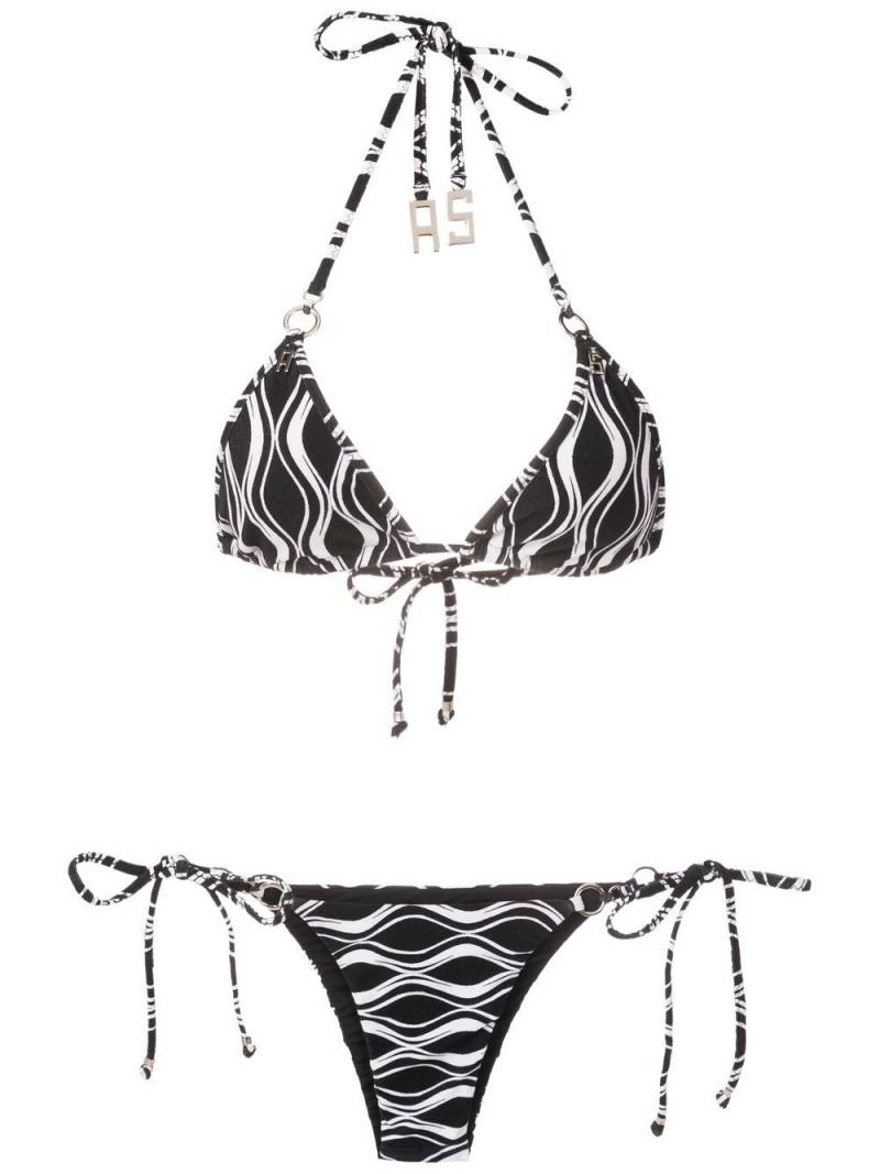 Amir Slama wave-print triangle bikini set - Black von Amir Slama