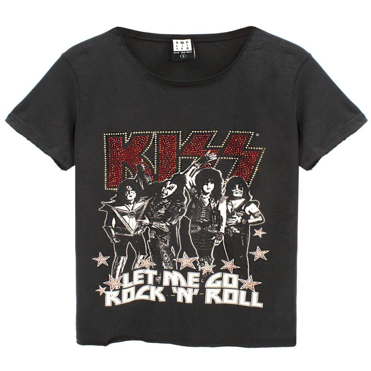 Let Me Go Rock N Roll Kiss Diamante Tshirt Damen Charcoal Black S von Amplified