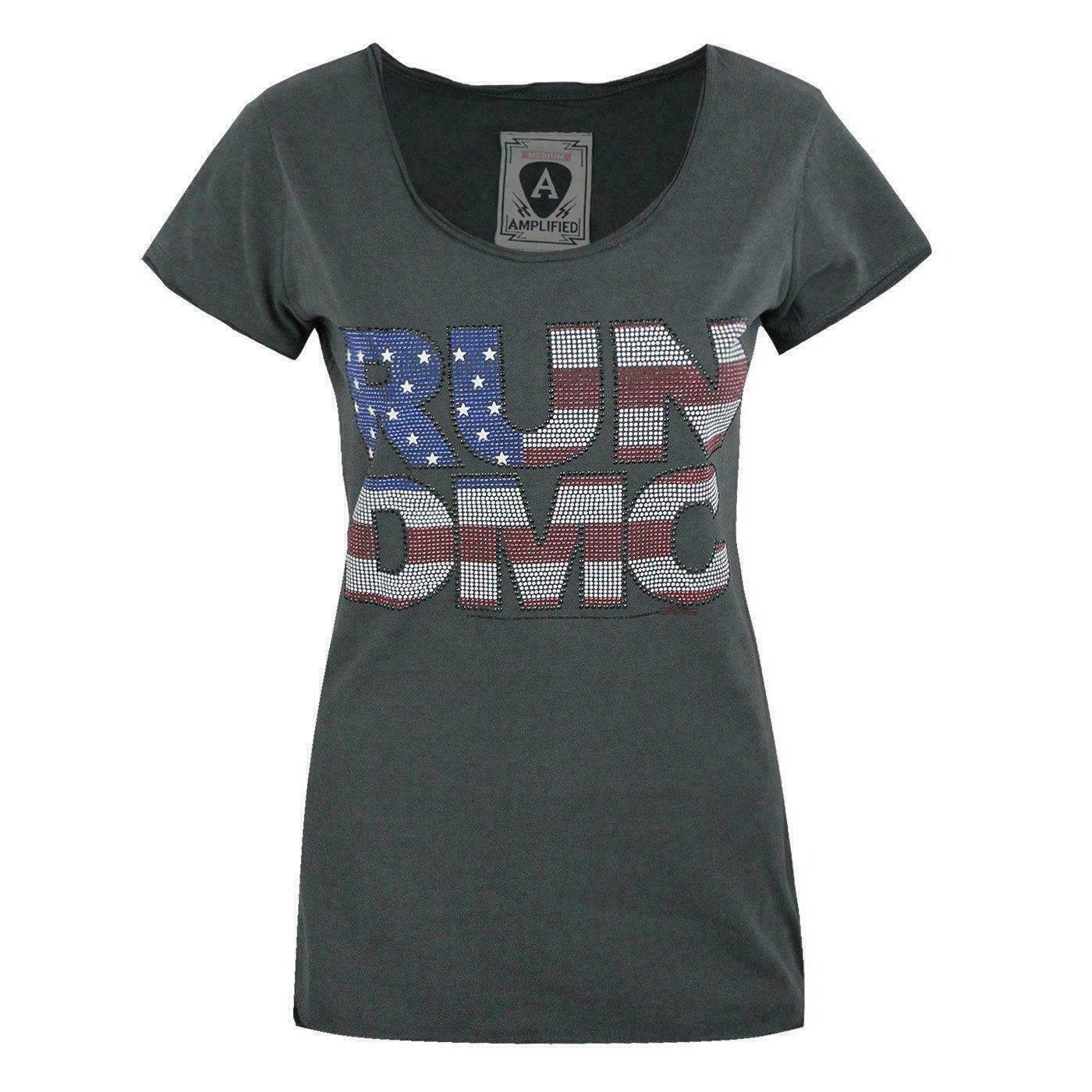Run Dmc Tshirt Mit Usastrasssteindesign Damen Charcoal Black XS von Amplified