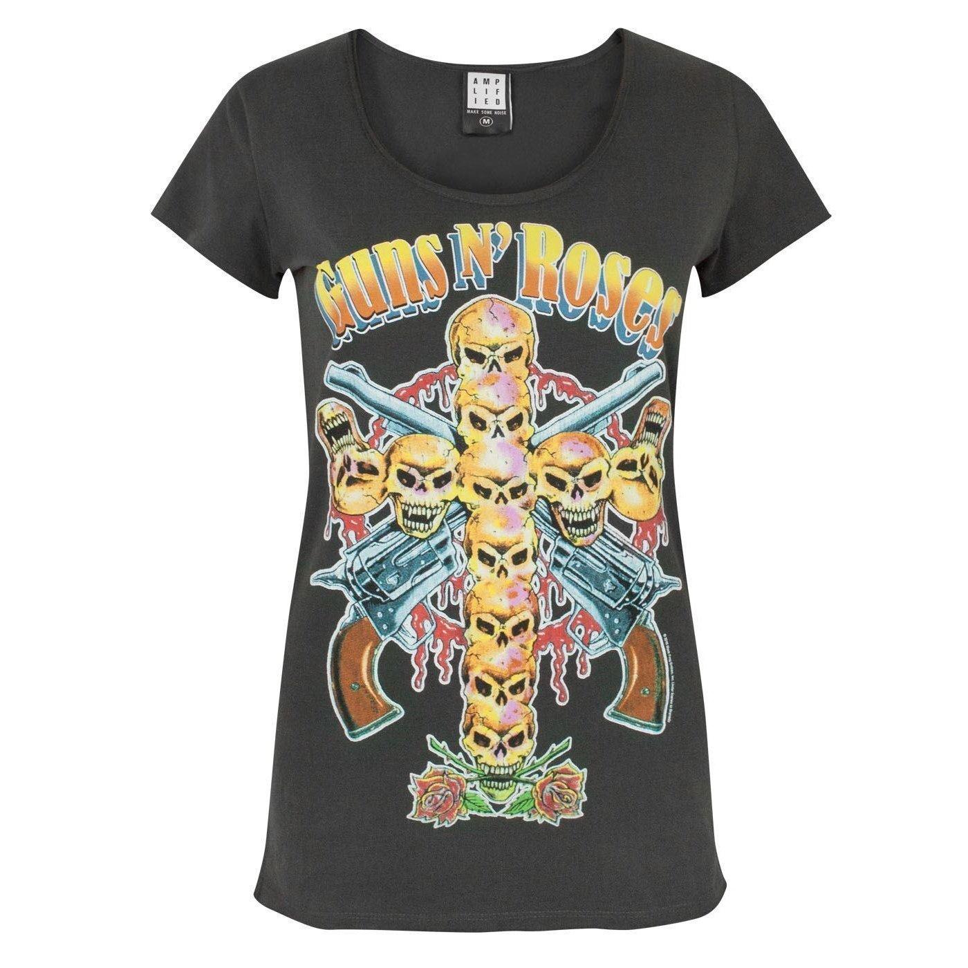 Skull Cross Tshirt Damen Charcoal Black XS von Amplified