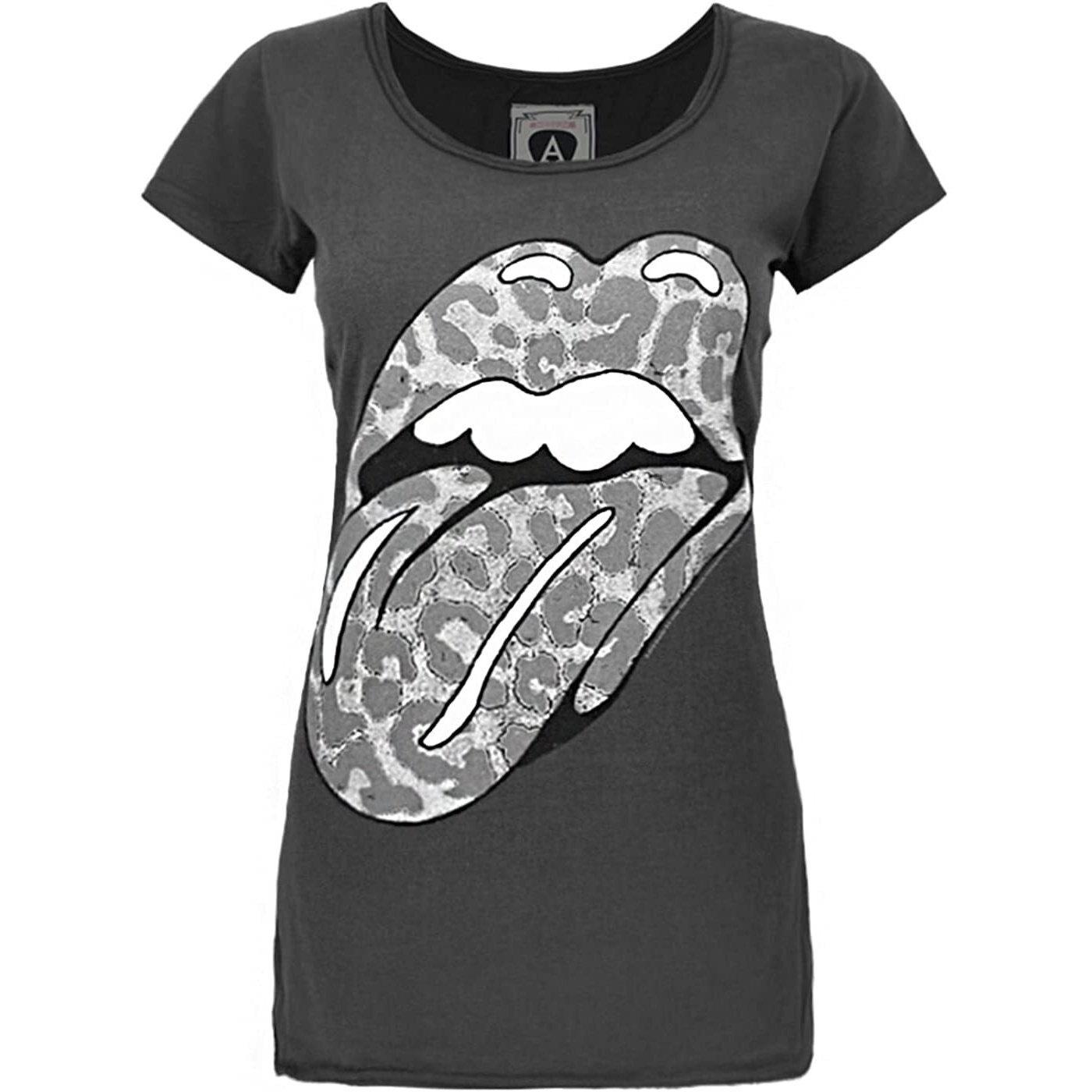 The Rolling Stones Tshirt Mit Zunge In Leopardenmuster Damen Charcoal Black S von Amplified