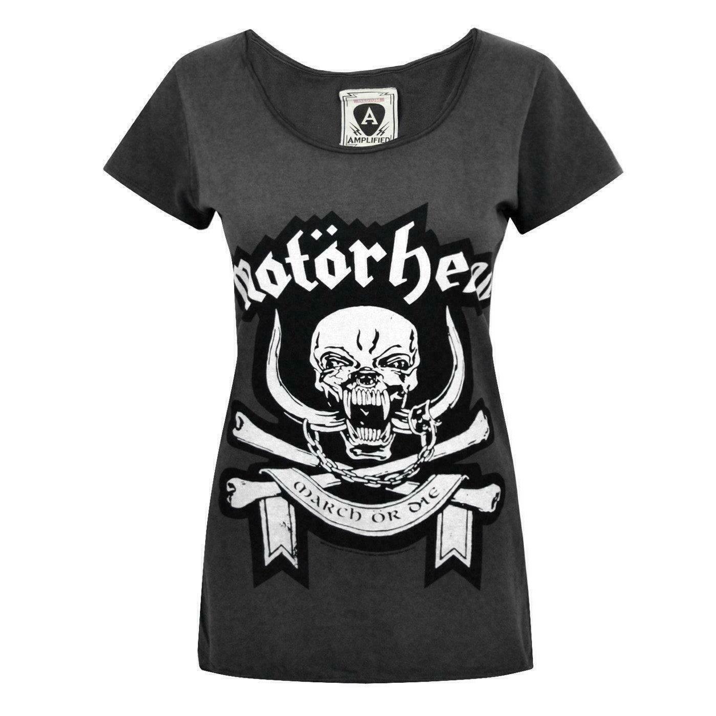 "march Or Die" Motorhead Tshirt Damen Charcoal Black S von Amplified