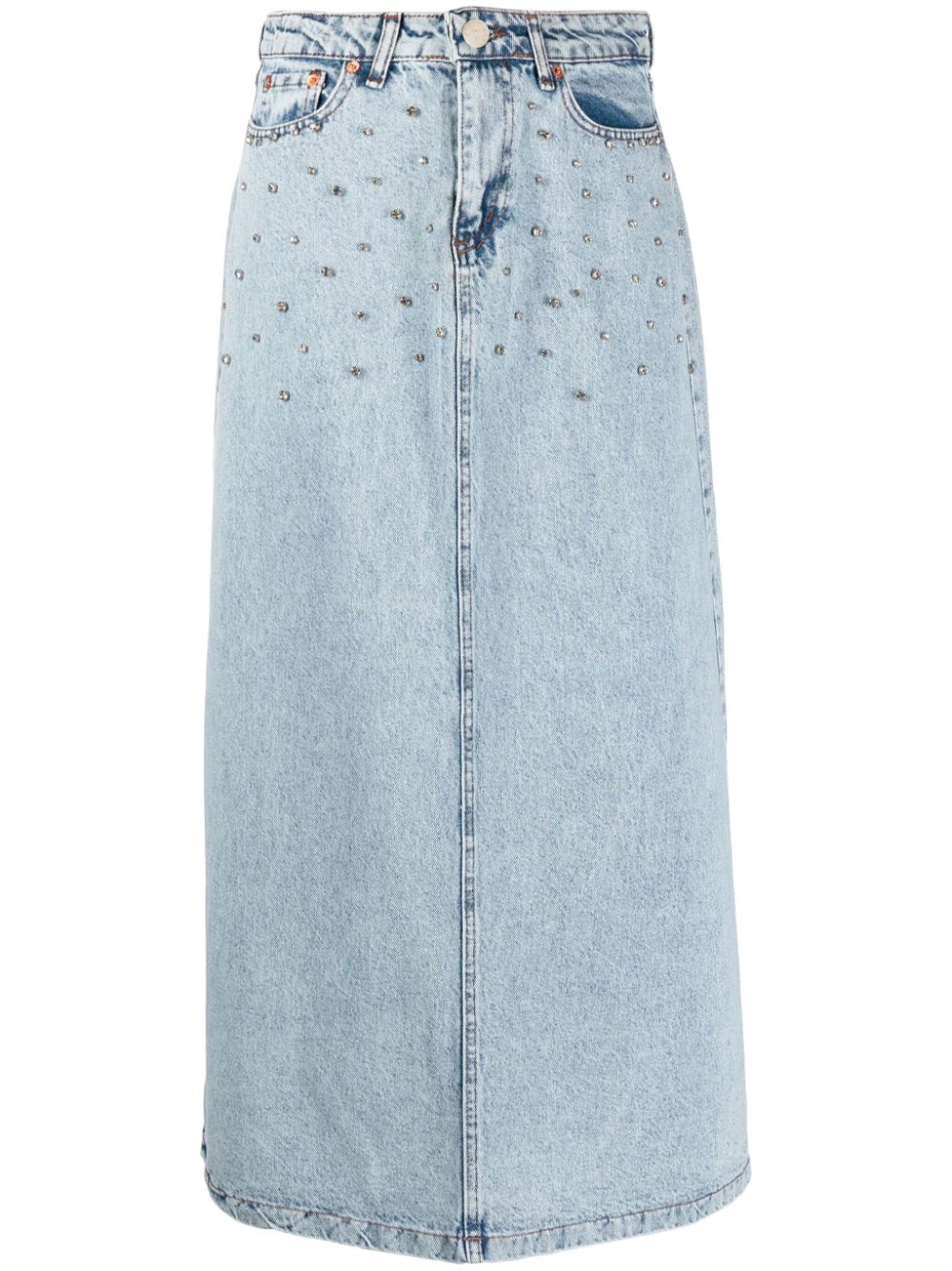 Ana Radu crystal-embellished washed denim midi skirt - Blue von Ana Radu