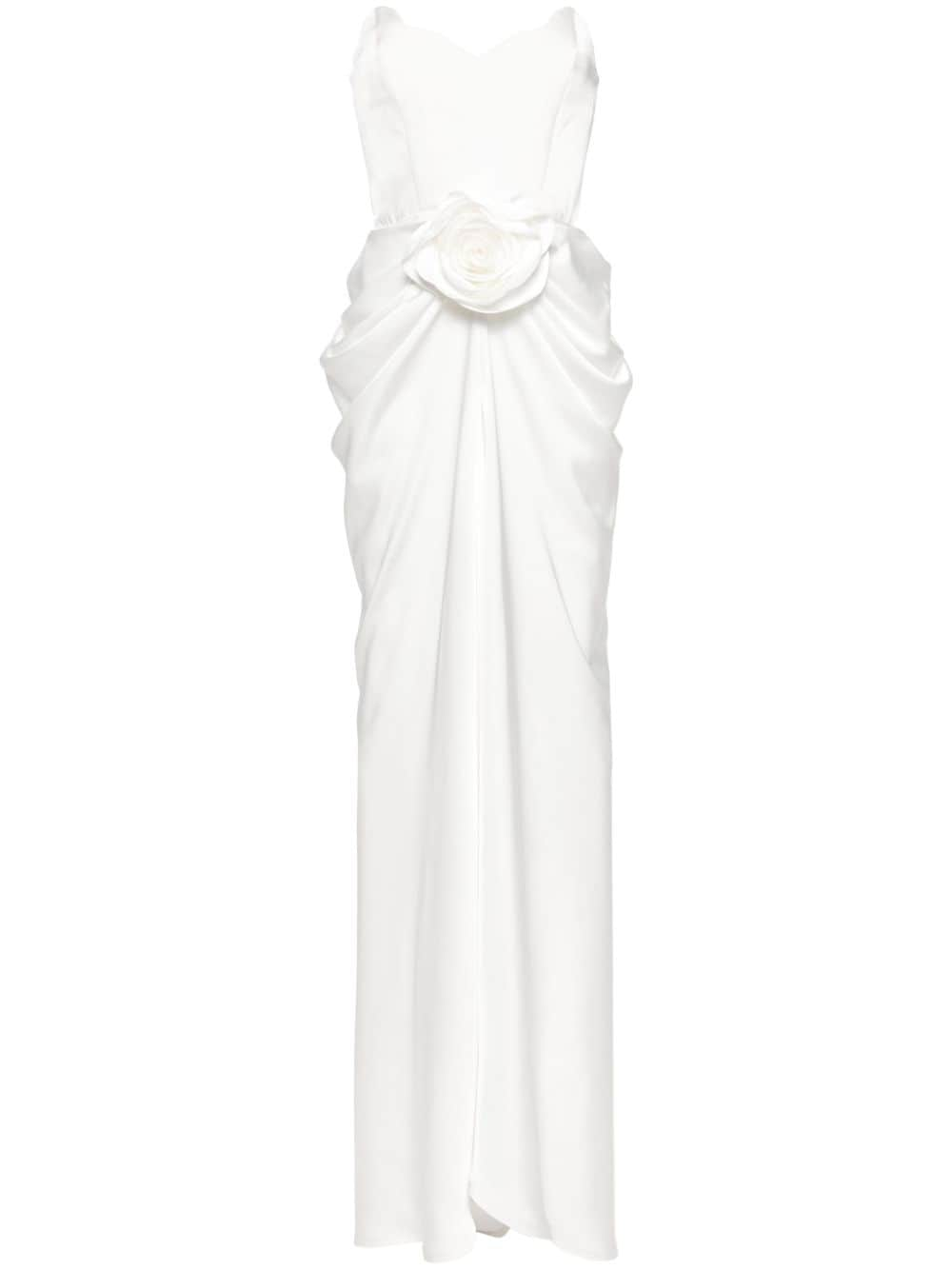 Ana Radu floral-appliqué draped gown - White von Ana Radu