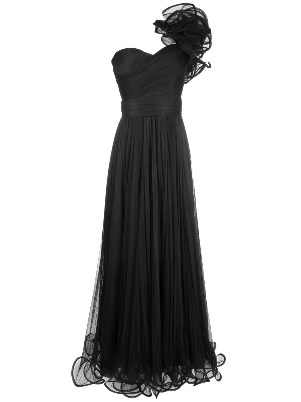 Ana Radu floral-appliqué pleated gown - Black von Ana Radu