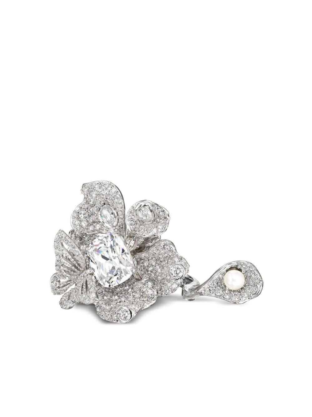 Anabela Chan 18kt white gold Diamond Peony Butterfly diamond and pearl ring von Anabela Chan