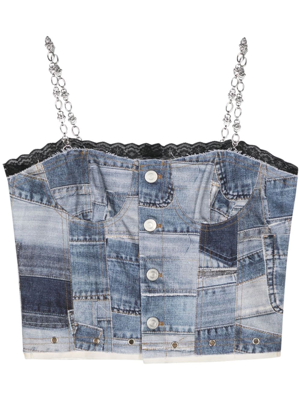 Andersson Bell denim-patchwork-print cropped top - Blue von Andersson Bell