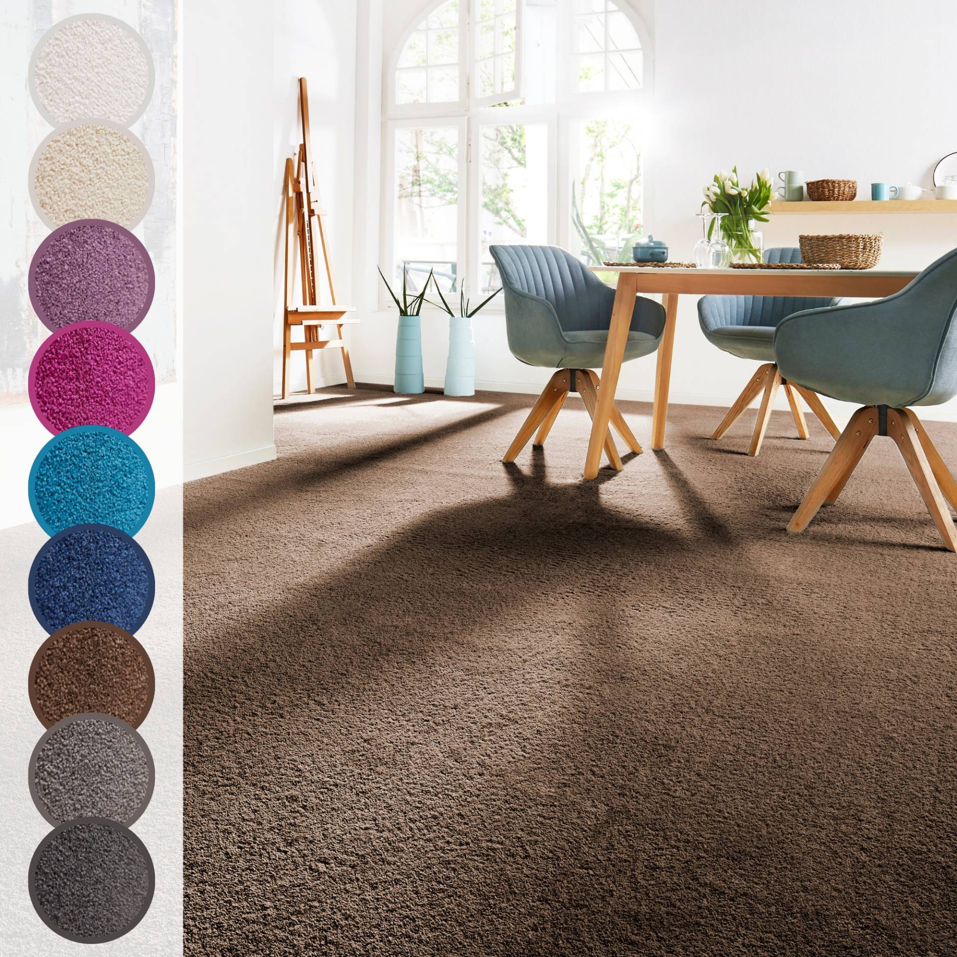 Andiamo Teppichboden »Sophie, Frisee-Velours, Made in Netherlands«, rechteckig, 4,5 mm Höhe, Uni Farben, Breite 400 cm oder 500 cm, strapazierfähig & pflegeleicht von Andiamo