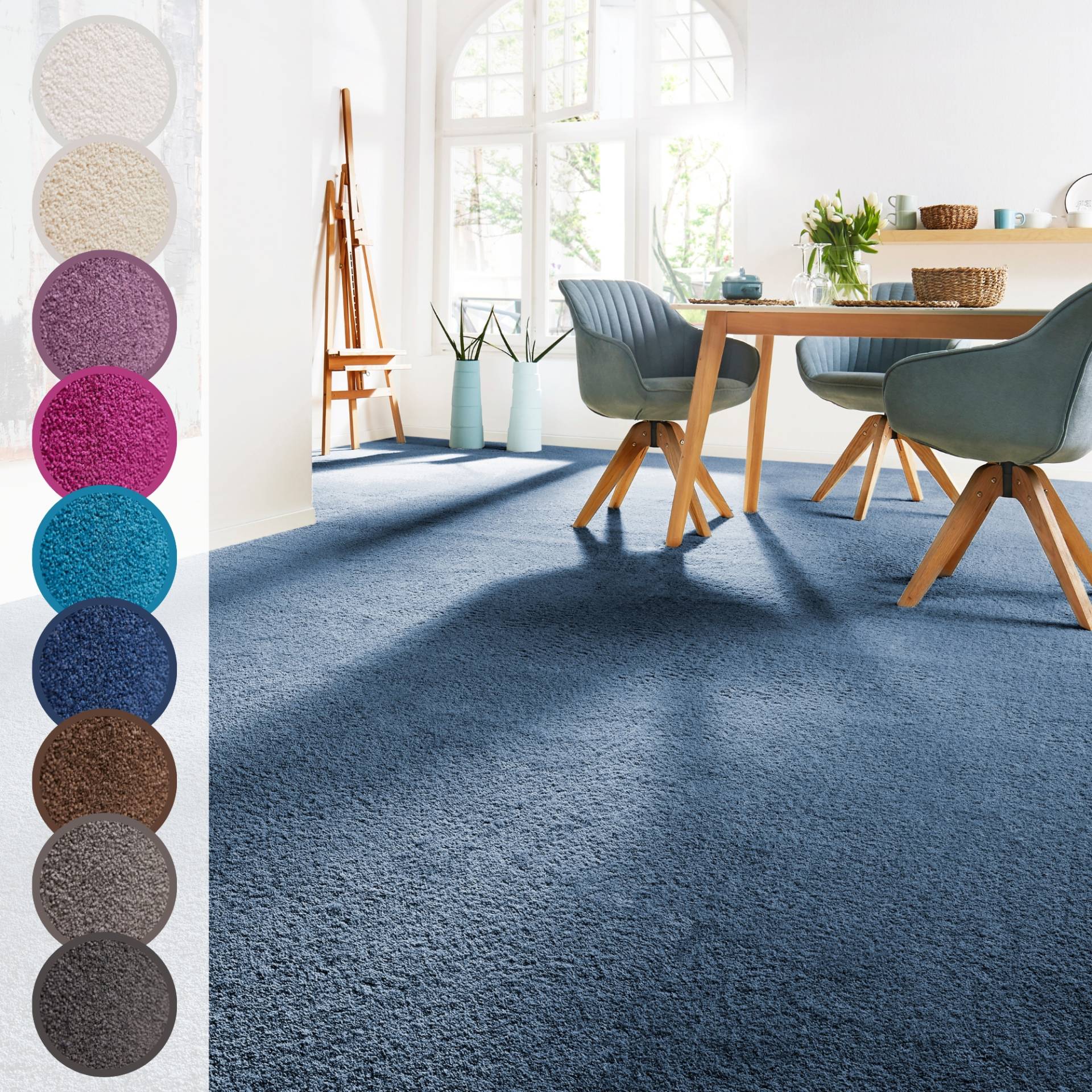 Andiamo Teppichboden »Sophie, Frisee-Velours, Made in Netherlands«, rechteckig, 4,5 mm Höhe, Uni Farben, Breite 400 cm oder 500 cm, strapazierfähig & pflegeleicht von Andiamo