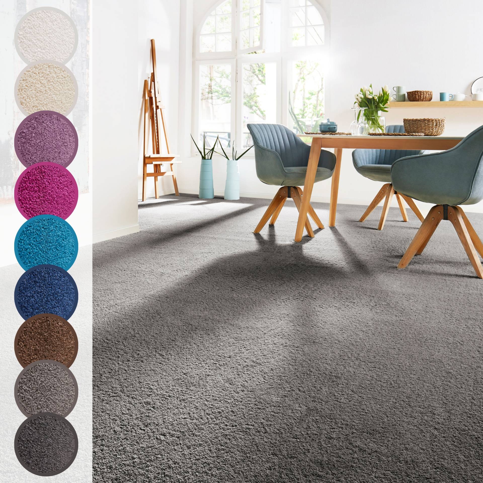 Andiamo Teppichboden »Sophie, Frisee-Velours, Made in Netherlands«, rechteckig, 4,5 mm Höhe, Uni Farben, Breite 400 cm oder 500 cm, strapazierfähig & pflegeleicht von Andiamo
