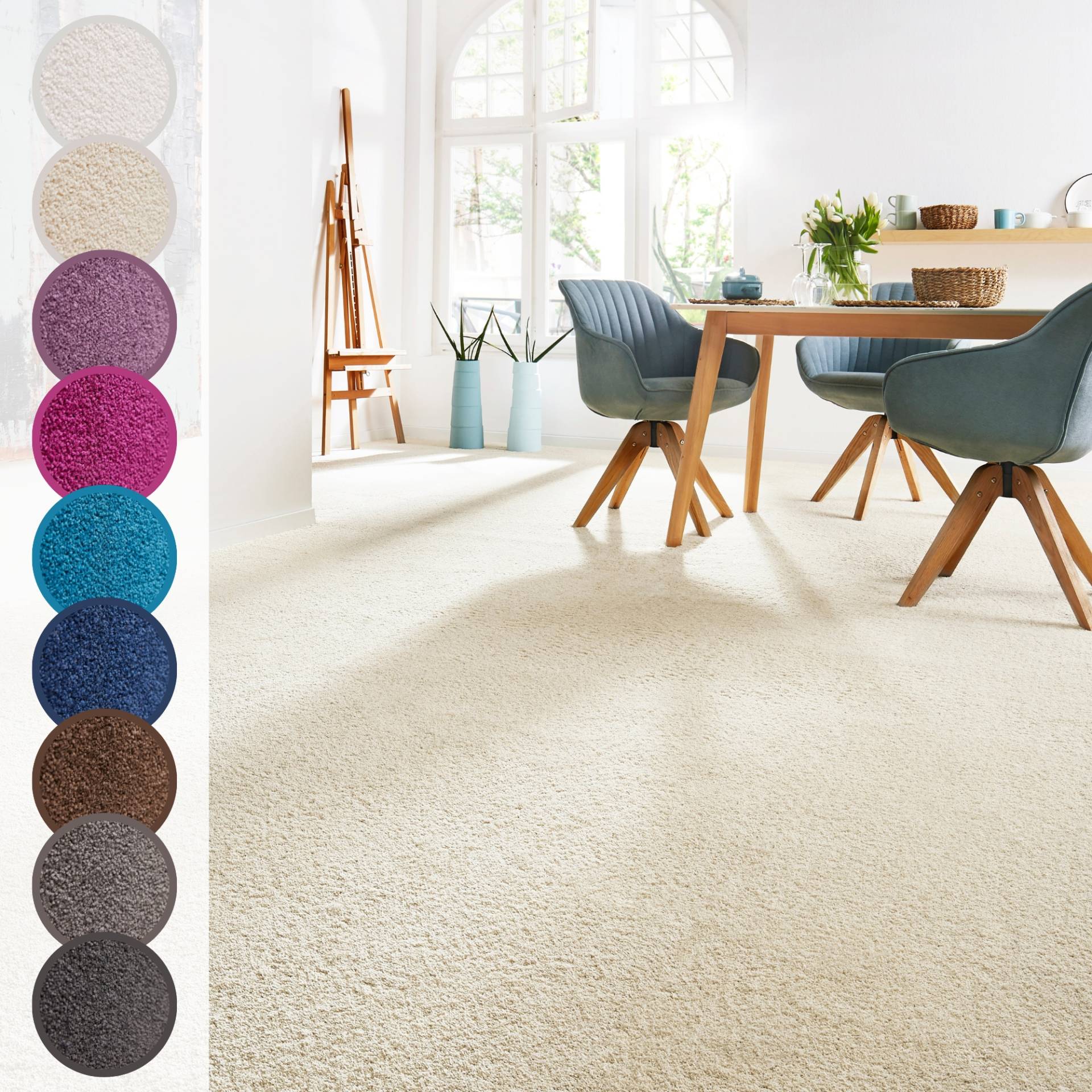 Andiamo Teppichboden »Sophie, Frisee-Velours, Made in Netherlands«, rechteckig, 4,5 mm Höhe, Uni Farben, Breite 400 cm oder 500 cm, strapazierfähig & pflegeleicht von Andiamo