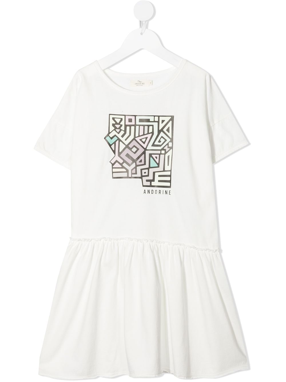 Andorine logo-print ruffled T-shirt dress - White von Andorine