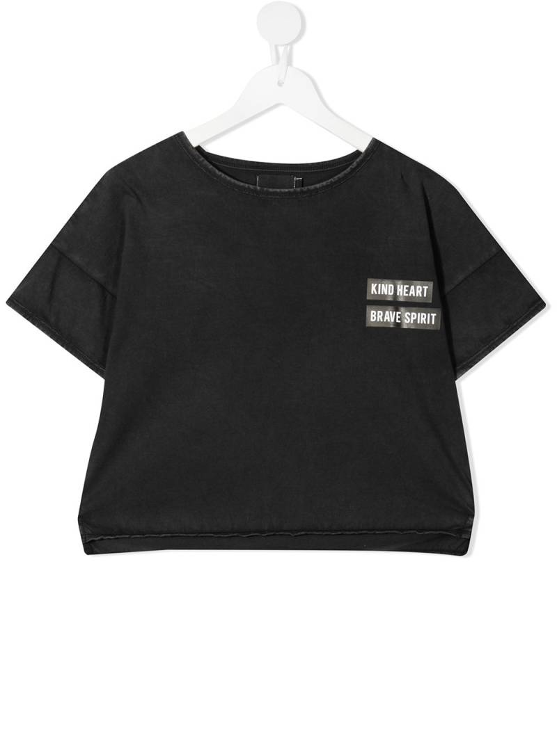 Andorine slogan print cropped T-shirt - Black von Andorine