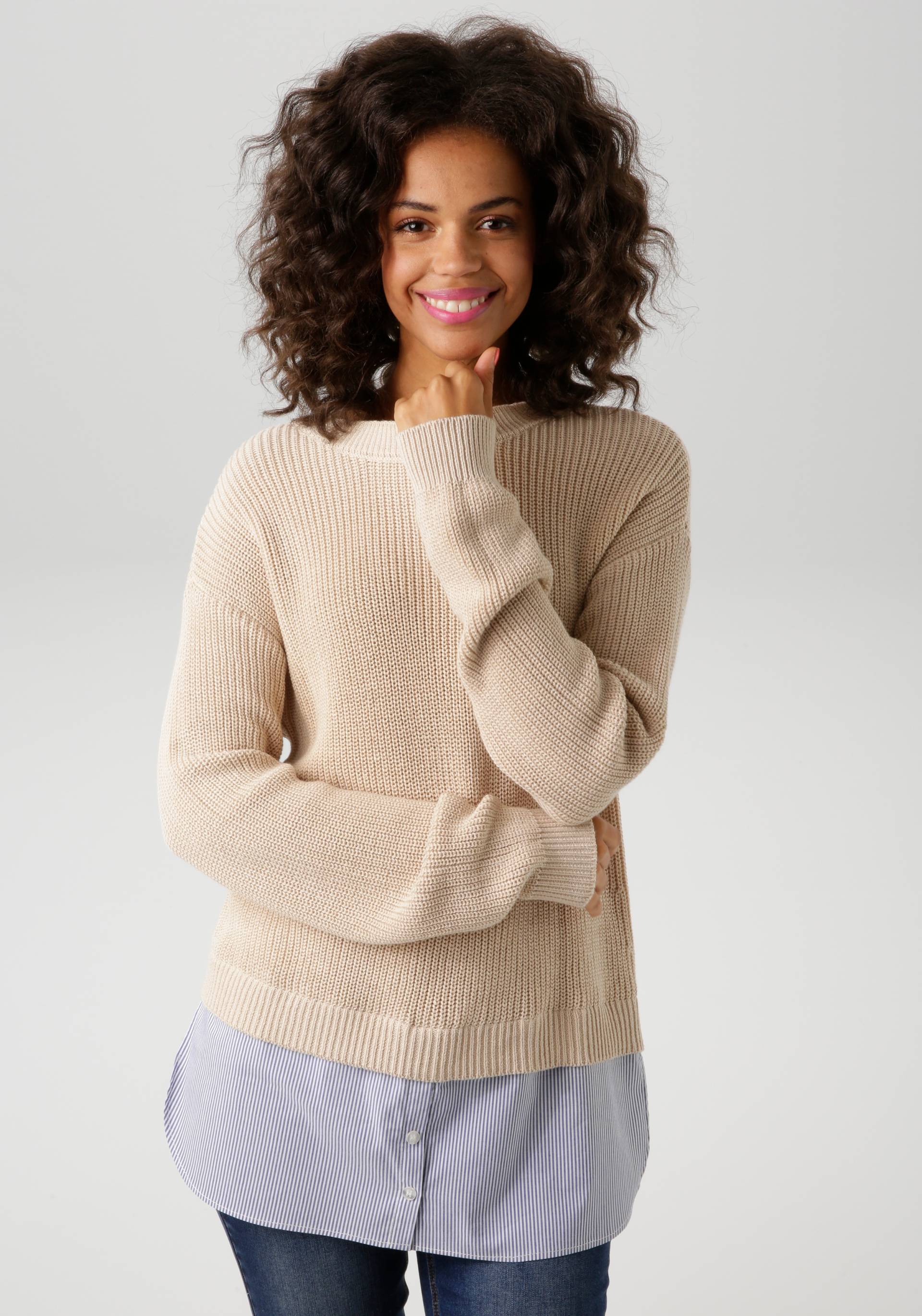 Aniston CASUAL Strickpullover, mit gestreiftem Bluseneinsatz am Saum - NEUE KOLLEKTION Aniston CASUAL Strickpullover, mit gestreiftem Bluseneinsatz am Saum - NEUE KOLLEKTION von Aniston CASUAL