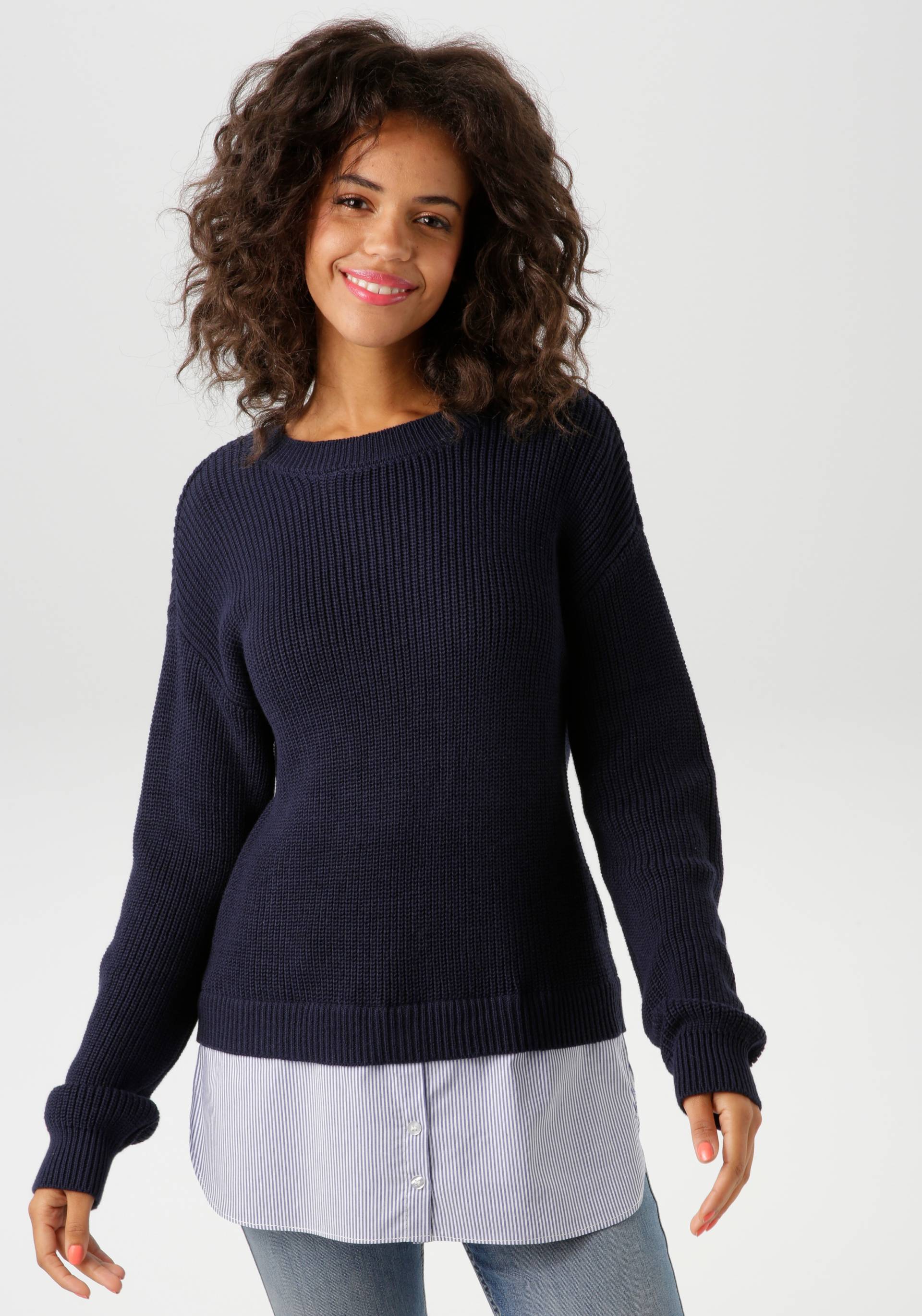 Aniston CASUAL Strickpullover, mit gestreiftem Bluseneinsatz am Saum - NEUE KOLLEKTION Aniston CASUAL Strickpullover, mit gestreiftem Bluseneinsatz am Saum - NEUE KOLLEKTION von Aniston CASUAL