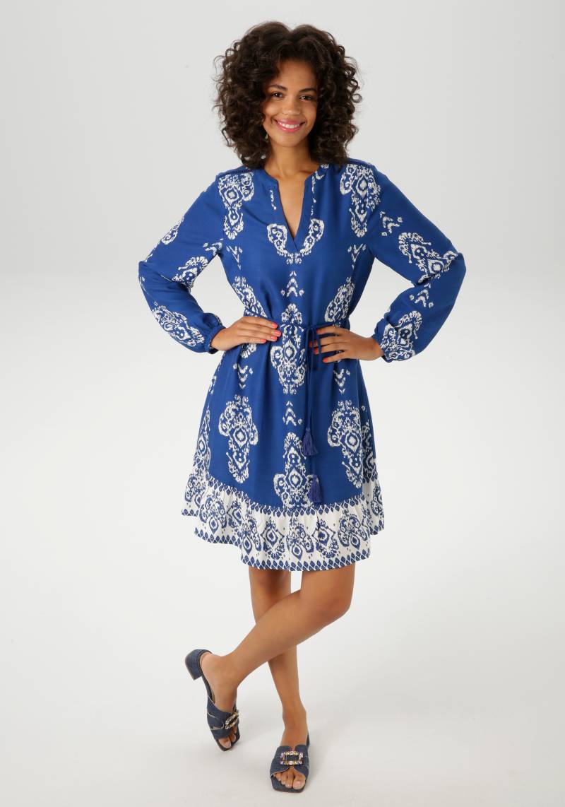 Aniston CASUAL Tunikakleid, (mit abnehmbarem Kordel-Bindeband), mit Ornament-Druck und gekontertem Volant von Aniston CASUAL