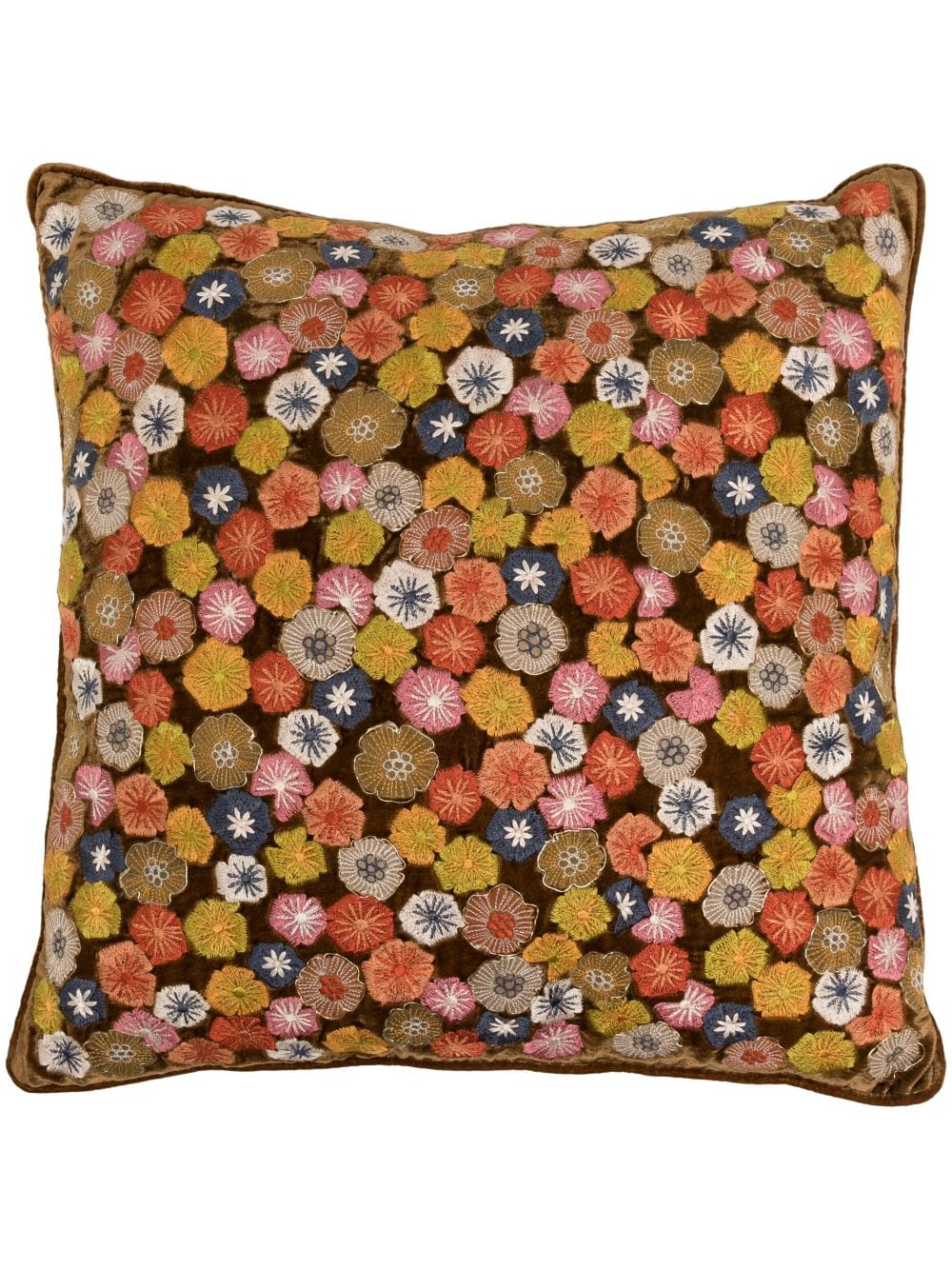 Anke Drechsel floral-embroidered velvet cushion - Brown von Anke Drechsel