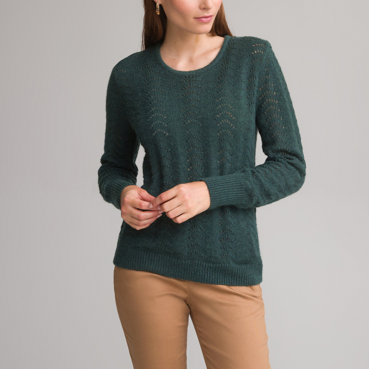 Feinstrickpullover mit rundem Ausschnitt und Ajourmuster von Anne weyburn