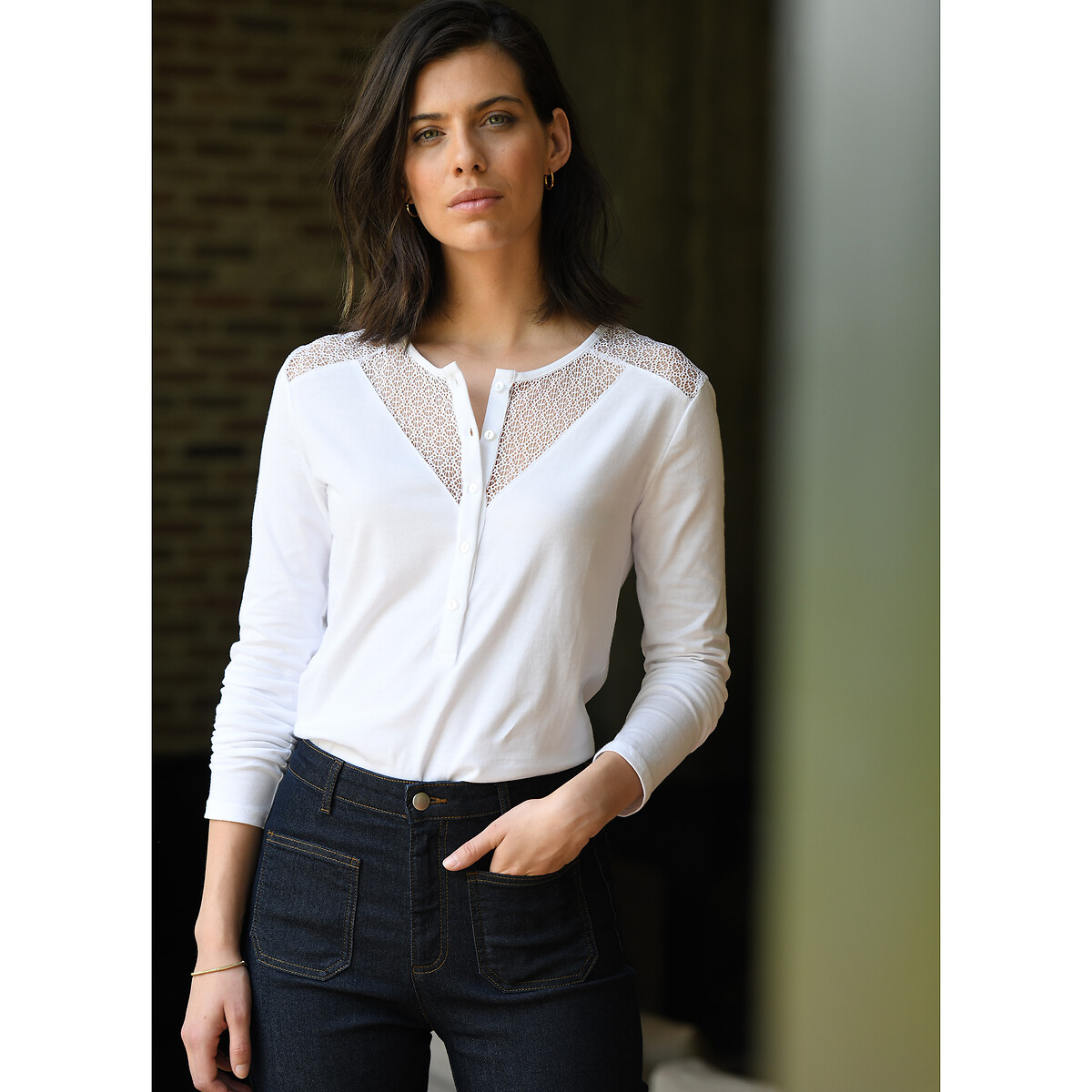 Langarmshirt, Material-Mix, runder Ausschnitt von Anne weyburn