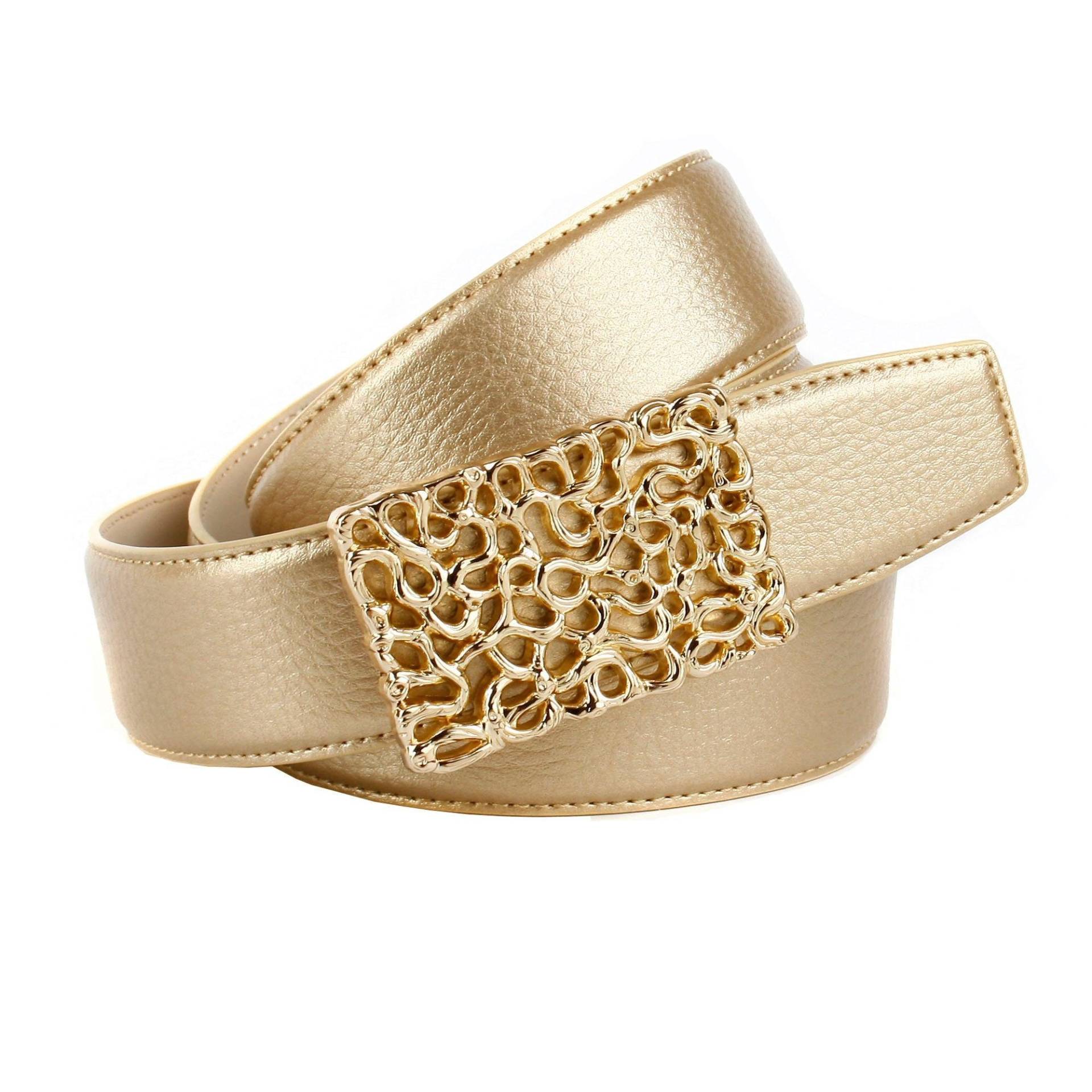 Anthoni Crown Ledergürtel, mit glänzender, filigraner, goldfarbener Schliesse Anthoni Crown Ledergürtel, mit glänzender, filigraner, goldfarbener Schliesse von Anthoni Crown