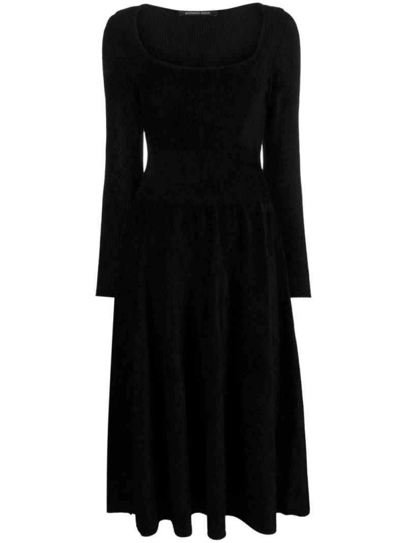 Antonino Valenti square-neck corduroy flared midi dress - Black von Antonino Valenti