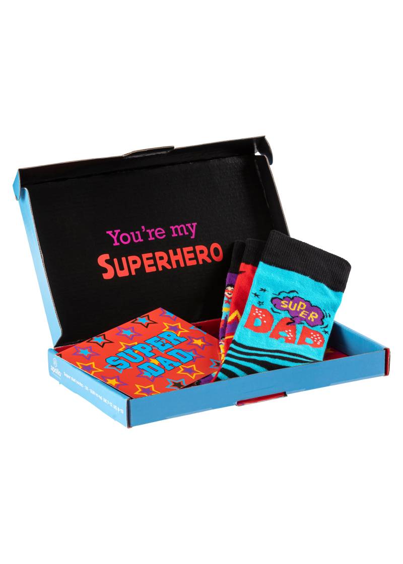 Apollo Socken »Geschenkbox Super-Dad oder Best Dad«, (3er Pack), verschiedenfarbige Designs, perfekt zum Vatertag oder Geburtstag von Apollo