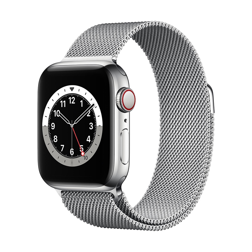 Apple Smartwatch »Serie 6, GPS Cellular, 40 mm Edelstahl-Gehäuse mit Sportarmband«, (Watch OS) von Apple