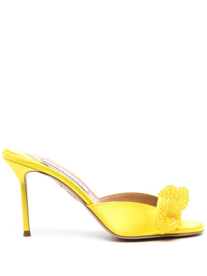 Aquazzura 95mm crystal-embellished satin mules - Yellow von Aquazzura