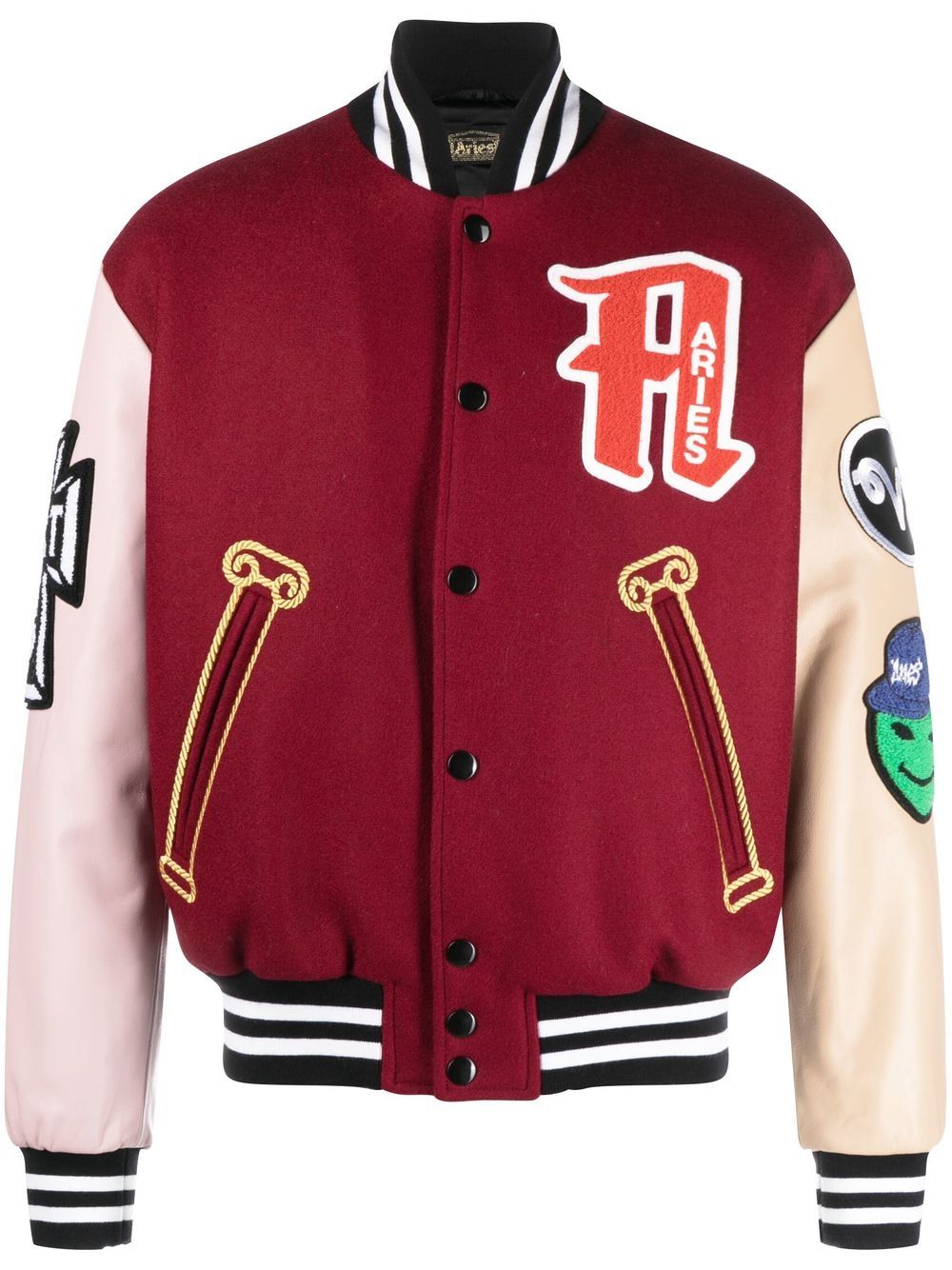 Aries logo-patch varsity jacket - Neutrals