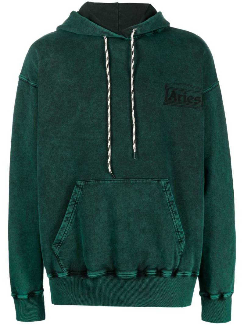 Aries logo-print distressed-finish cotton hoodie - Green von Aries