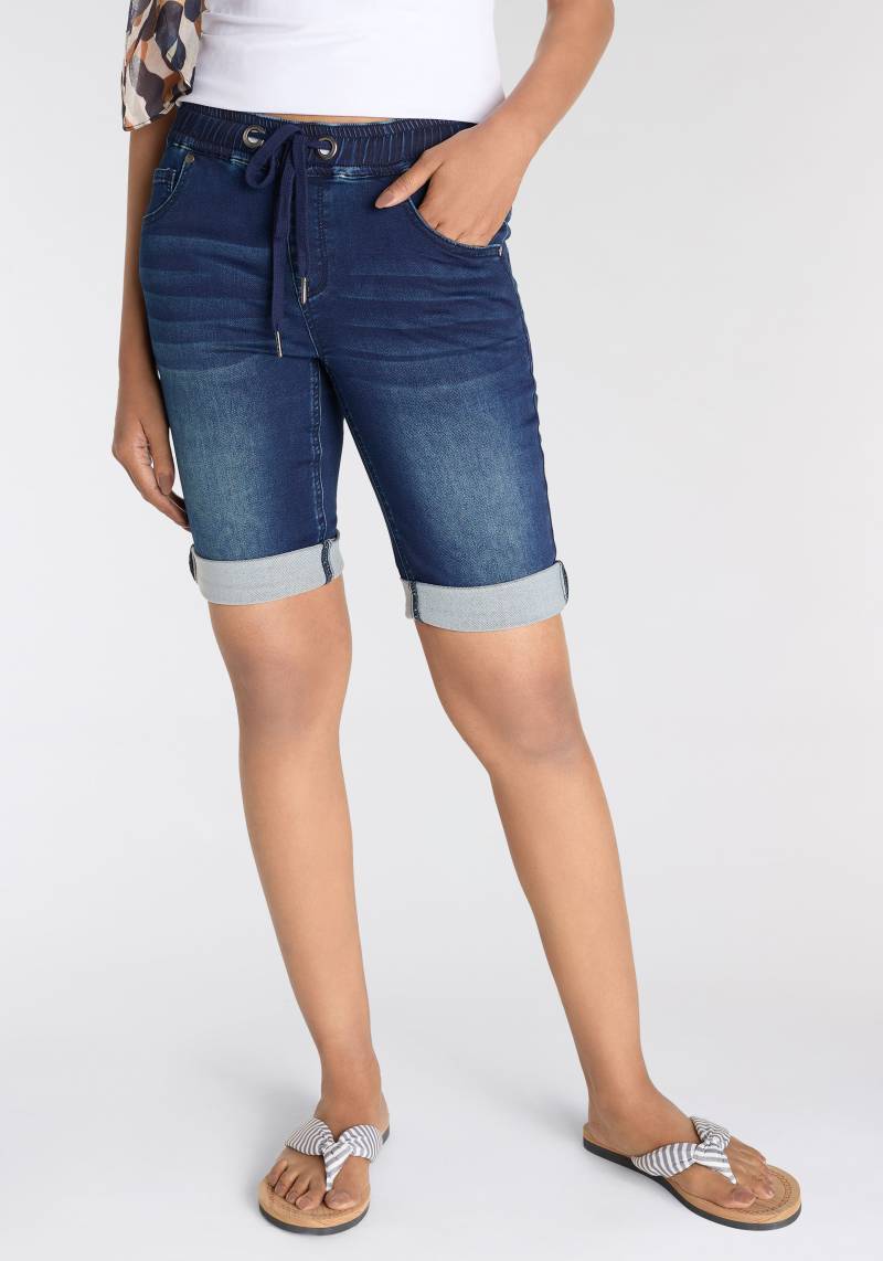 Arizona Jogg-Jeansbermudas, hohe Leibhöhe, krempelbare Beinabschlüsse, Used-Look von Arizona