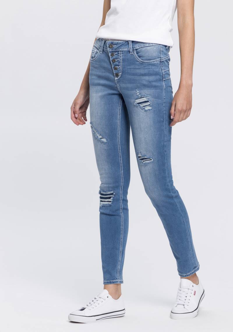 Arizona Slim-fit-Jeans »mit sichtbarer, schräger Knopfleiste« von Arizona