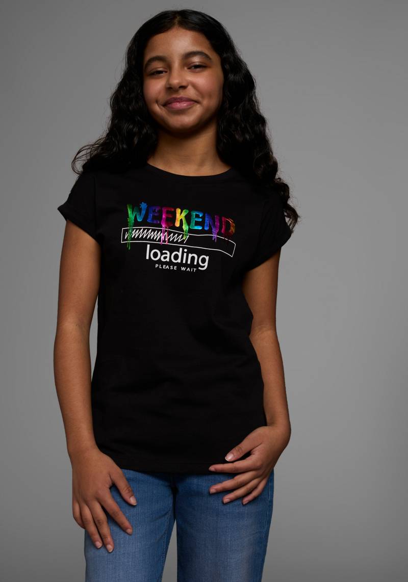 KIDSWORLD T-Shirt »WEEKEND loading...please wait«, Kurzarm, weite Passform, bedruckte Optik, Rundhalsausschnitt von KIDSWORLD
