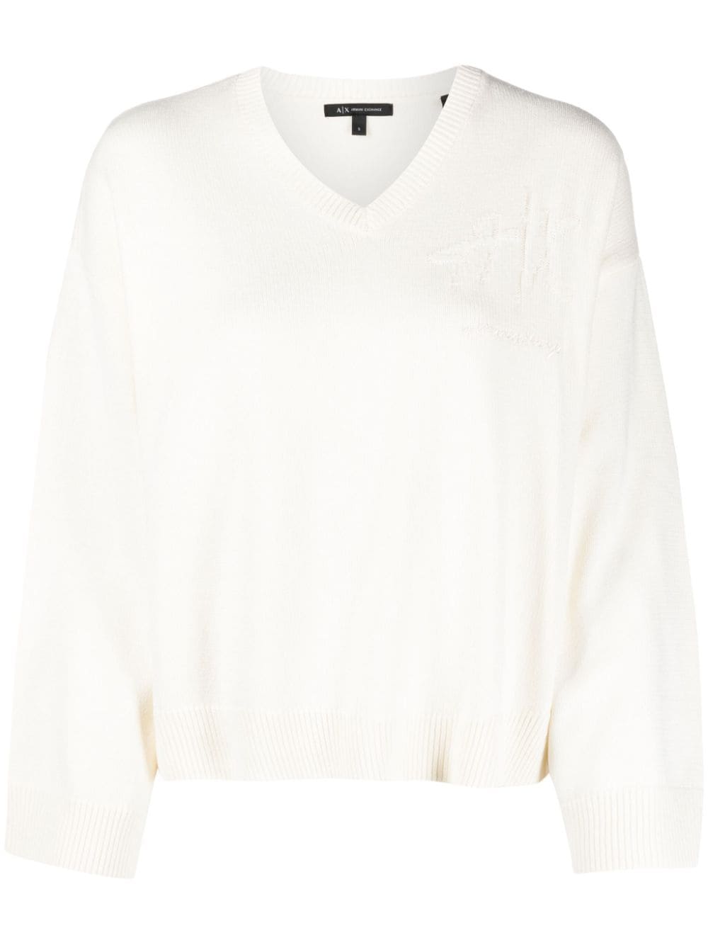 Armani Exchange logo-embroidered V-neck jumper - Neutrals von Armani Exchange