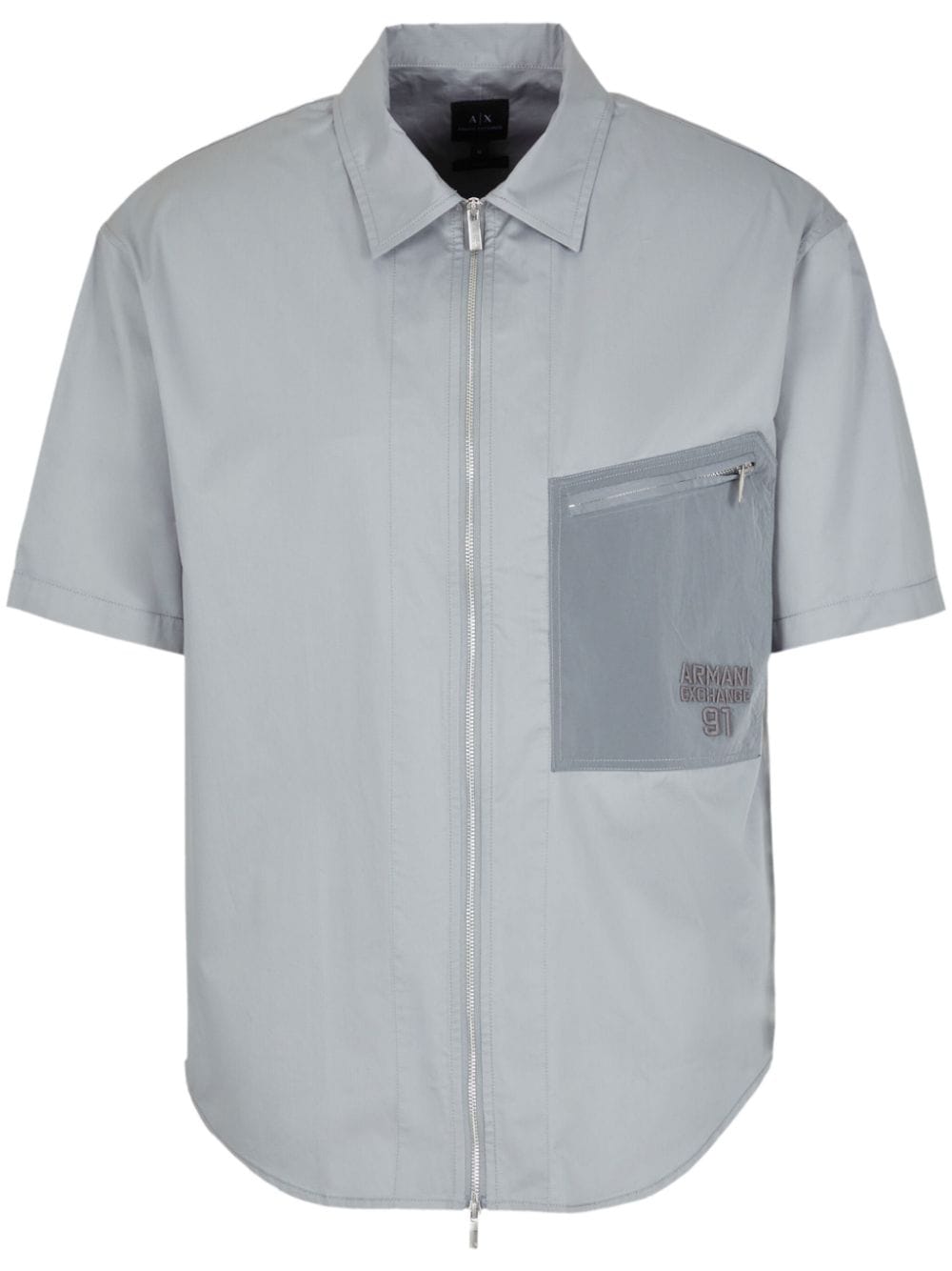 Armani Exchange logo-embroidery zipped cotton shirt - Grey von Armani Exchange