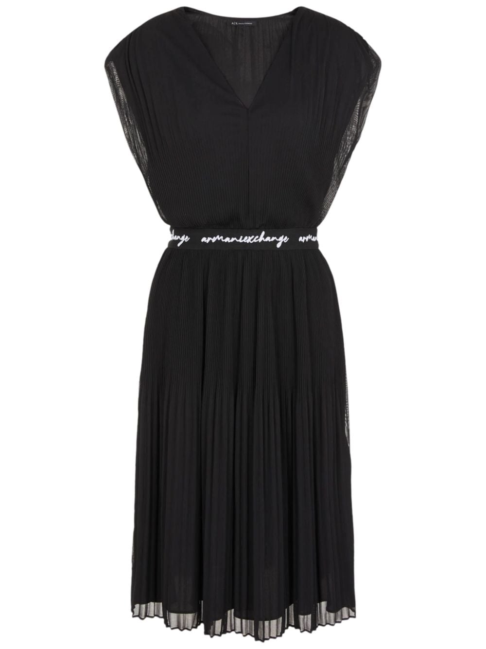 Armani Exchange logo-waistband pleated midi dress - Black von Armani Exchange