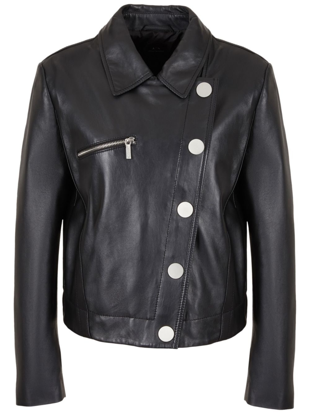 Armani Exchange off-centre fastening leather jacket - Black von Armani Exchange