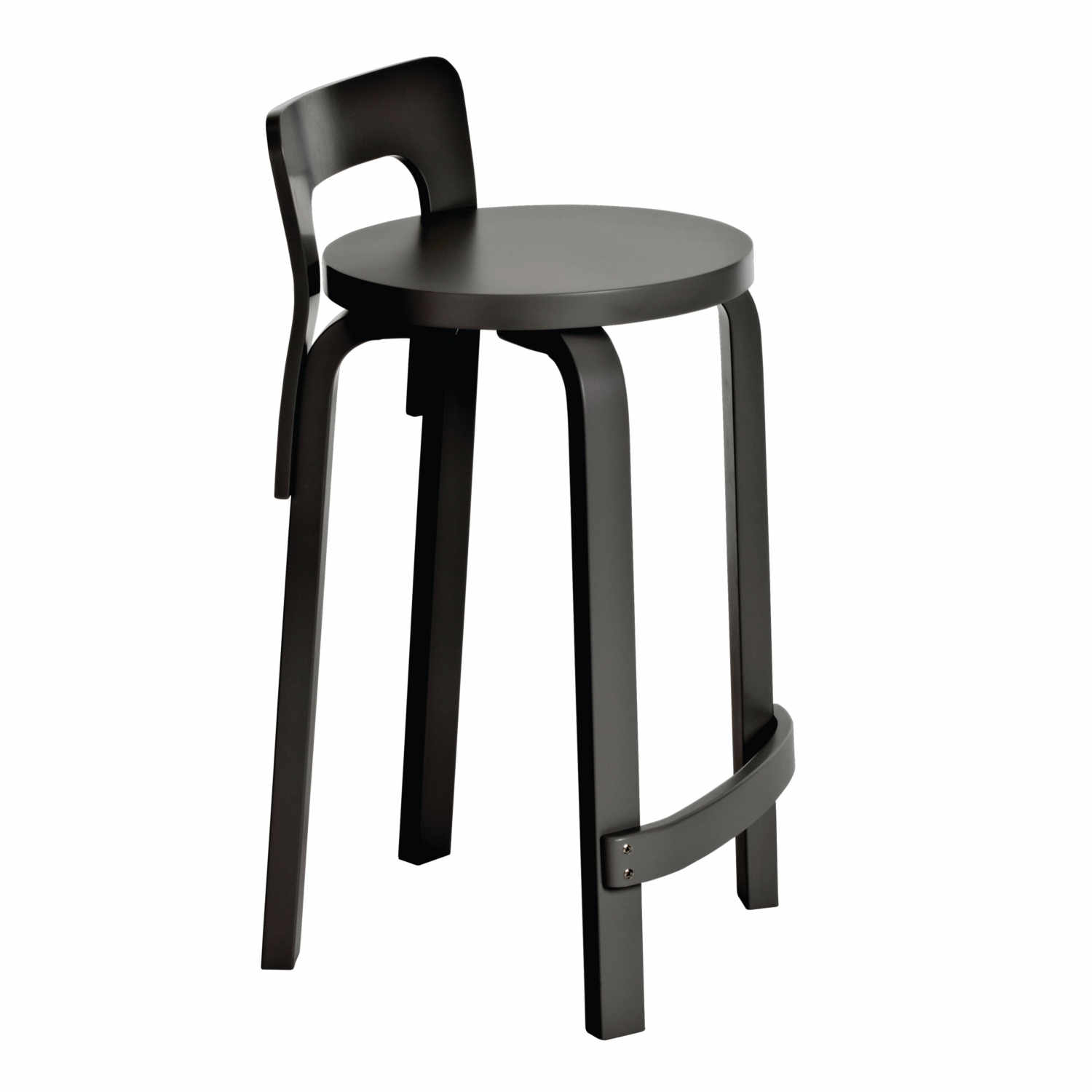 K65 Küchenstuhl/Barhocker, Ausführung beine + rückenlehne schwarz lackiert - sitz schwarz lackiert K65 Küchenstuhl/Barhocker, Ausführung beine + rückenlehne schwarz lackiert - sitz schwarz lackiert von Artek
