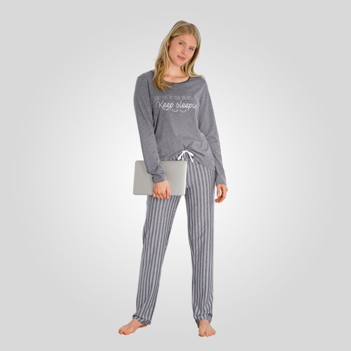 Artime Damen Pyjama mit Schriftzug, anthrazit, XL von Artime