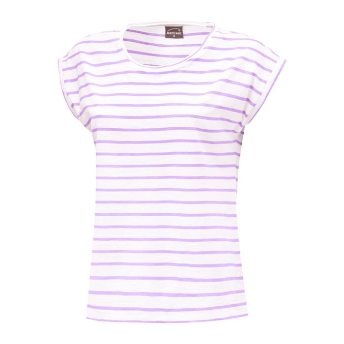 Gestreiftes T-Shirt aus Baumwolle für Damen, lila, XXL von Artime