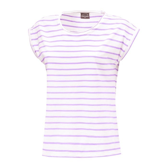 Gestreiftes T-Shirt aus Baumwolle für Damen, lila von Artime