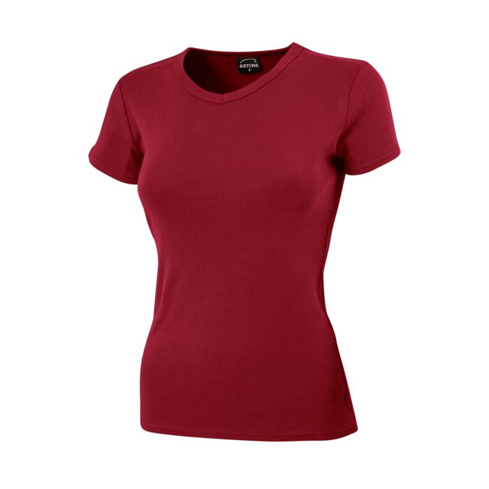 Schlichtes V-Neck Damen T-Shirt, weinrot, XL von Artime