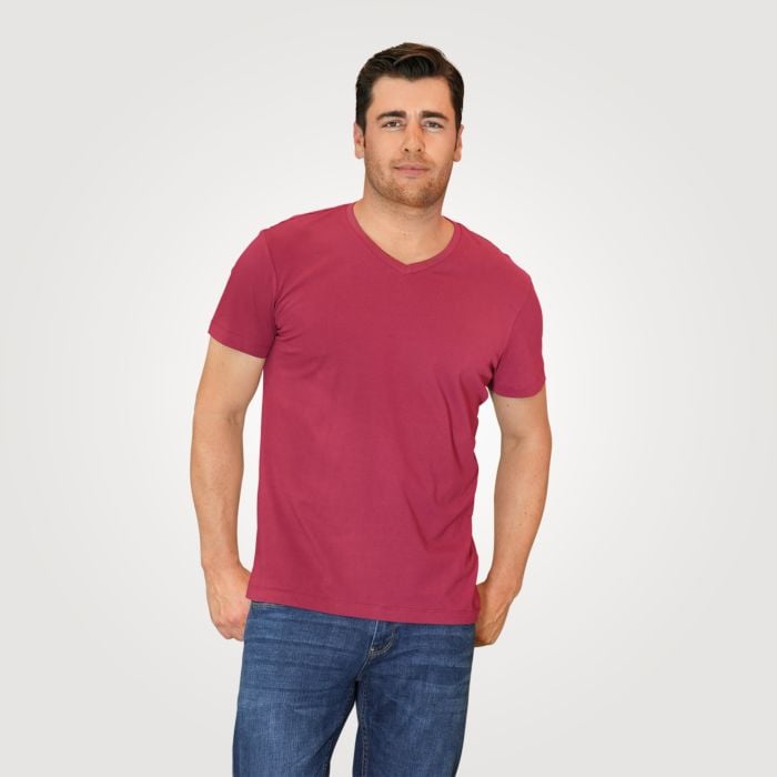 Basic Herren V-Neck T-Shirt GOTS-Zertifiziert, weinrot, XL von Artime