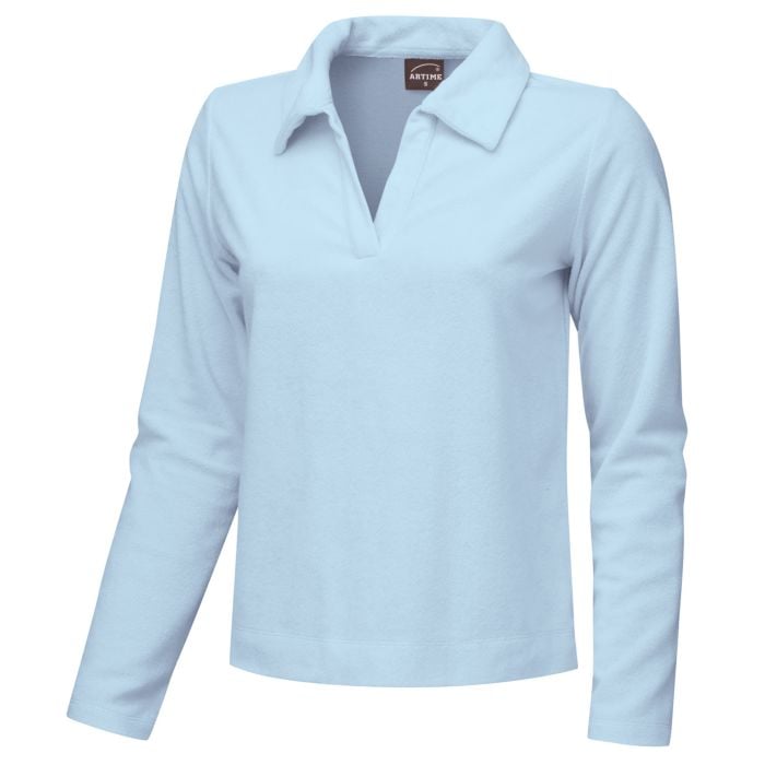 Frottee Poloshirt Damen langarm, hellblau, XL von Artime