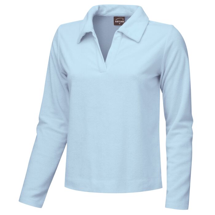 Frottee Poloshirt Damen langarm, hellblau, XXL von Artime